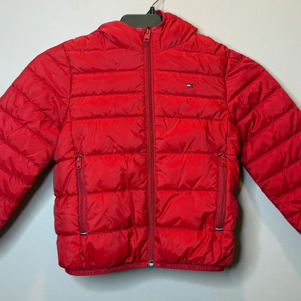 NWOT Tommy Hilfiger Red Puffer Jacket Hooded Water Resistant Kids Size XS 4-5
